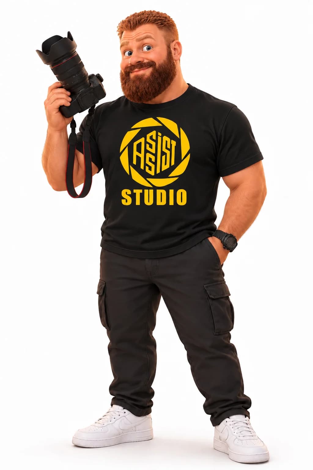 Assist Studio photographer character holding a camera